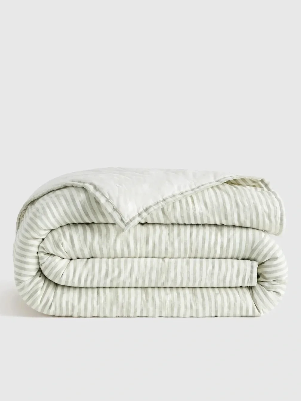 Quince European Linen Patterned Quilt Full/Queen Willowleaf & White Stripe